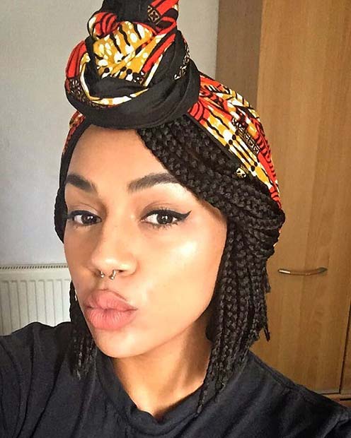 Împletit Bob with Head Scarf for Braided Bobs for Black Women