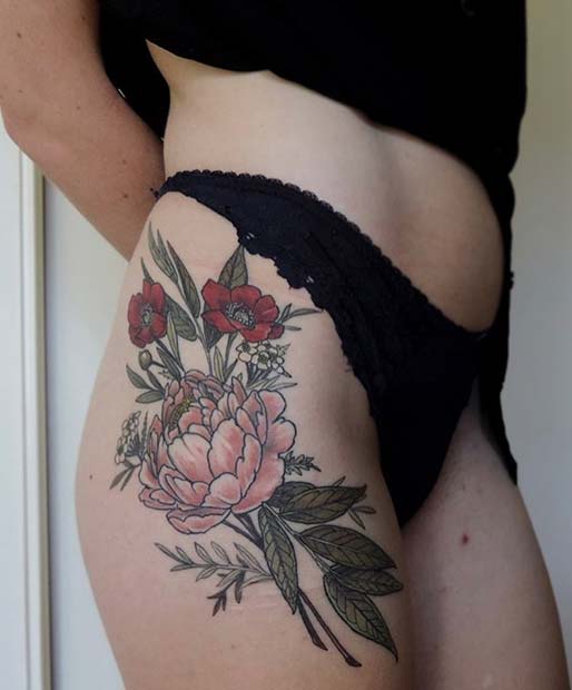  Bold, Floral Hip Tattoo 