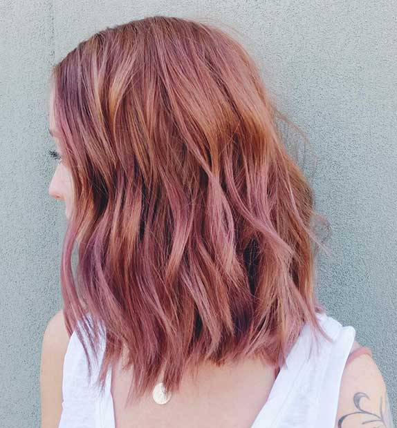 Rose Gold Textured Long Bob Hairstyle