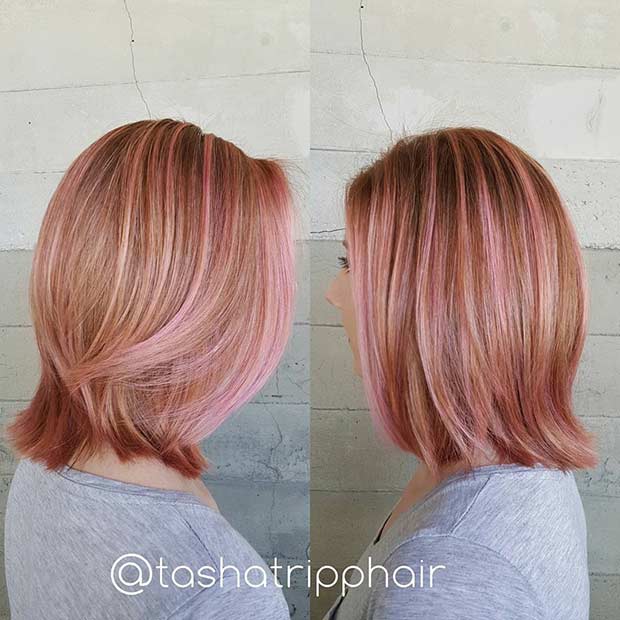 Росе Gold Hair with Ribbons of Baby Pink