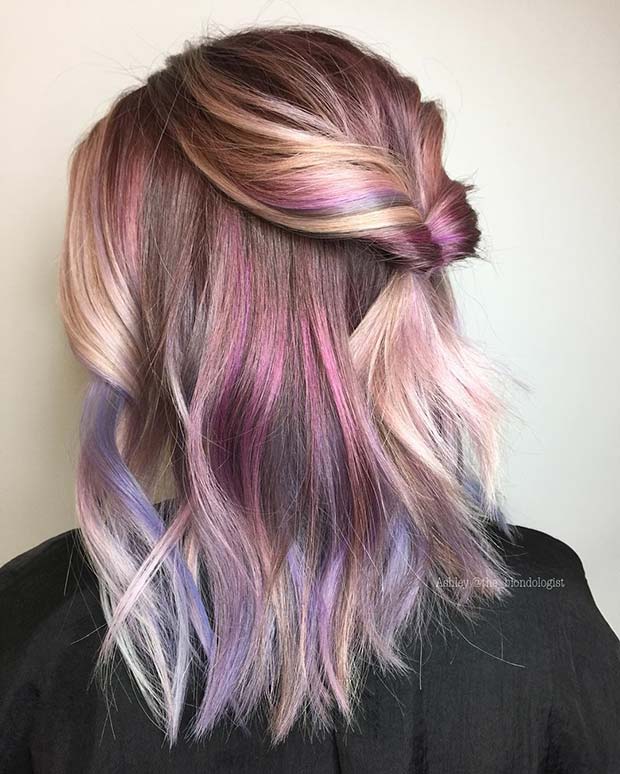 น่ารัก Pastel Purple and Pink Lob Hair