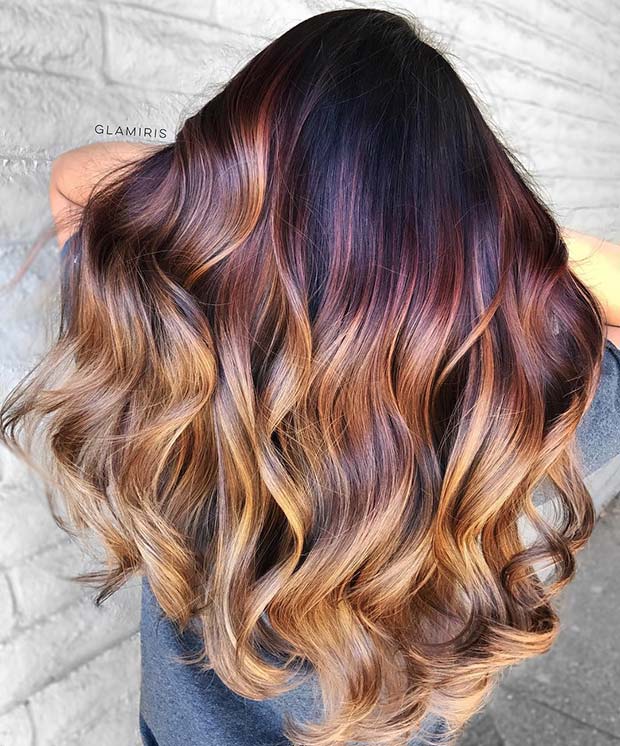 בורגונדי Purple to Golden Blonde Hair Color Idea