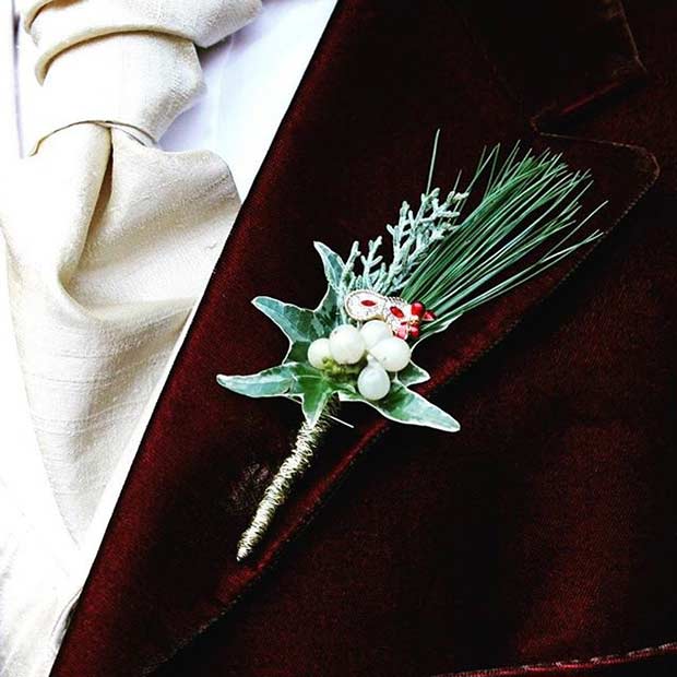 Fagyöngy Boutonniere Idea for a Winter Wedding