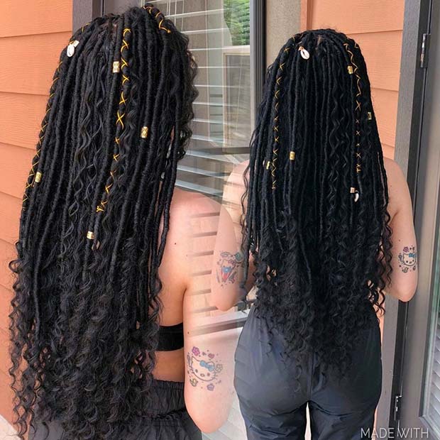 Lång Faux Locs with Curly Ends