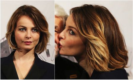 Violante Placido with a long bob hairstyle with a bit of wave