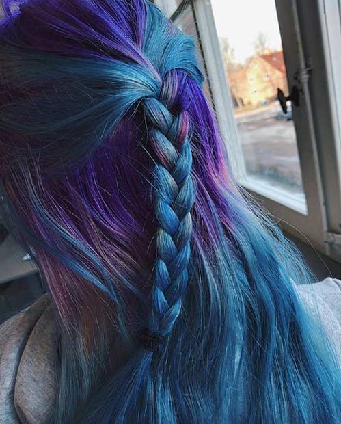 มืด Purple and Teal Blue Hair Color