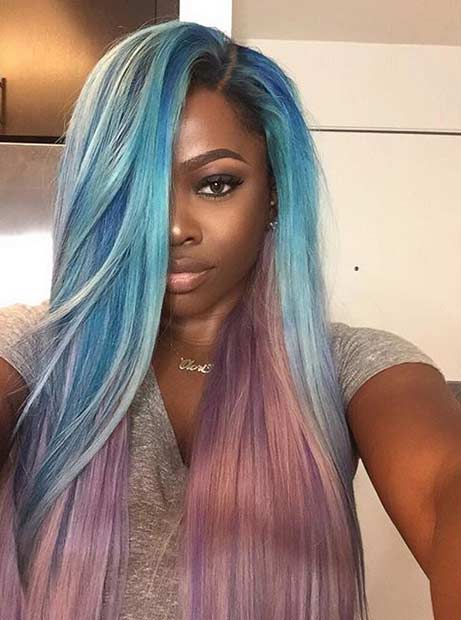 פַּסטֵל Blue and Purple Hair for Black Women