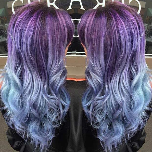 מְאוּבָּק Purple and Blue Ombre Hair