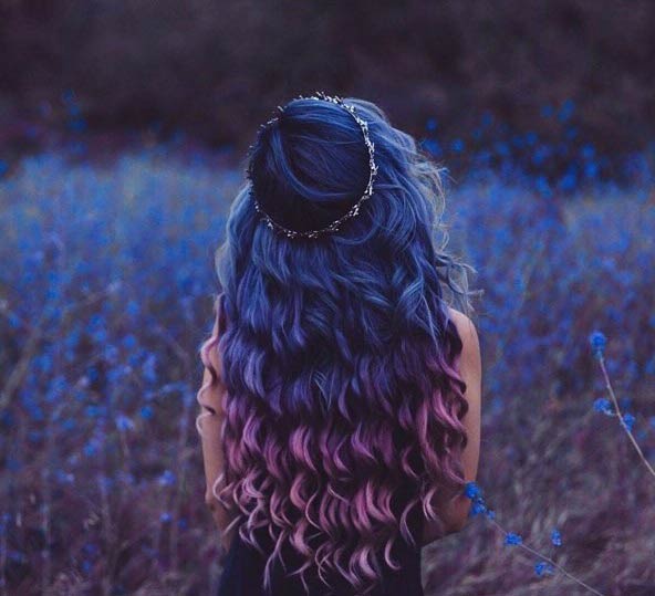 มืด Blue to Purple Ombre Hair