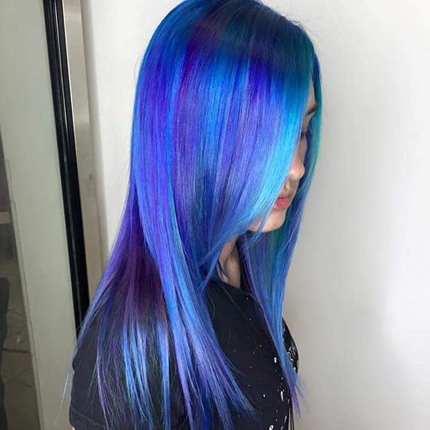 สั่นสะเทือน Blue and Purple Hair Color Idea