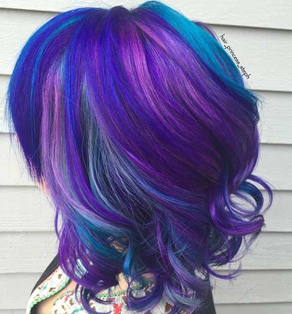 สีน้ำเงิน and Purple Short Hair