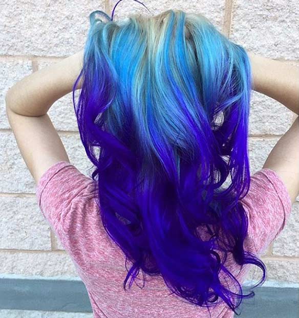 สีน้ำเงิน and Purple Ombre on Blonde Hair