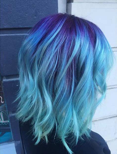 เบา Blue Hair with Purple Roots