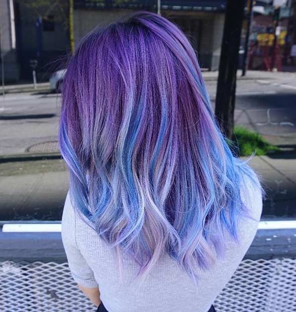 Dammig Purple Hair with Blue Lowlights