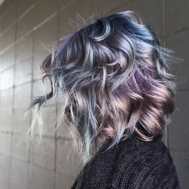 नीला and Purple Metallic Hair