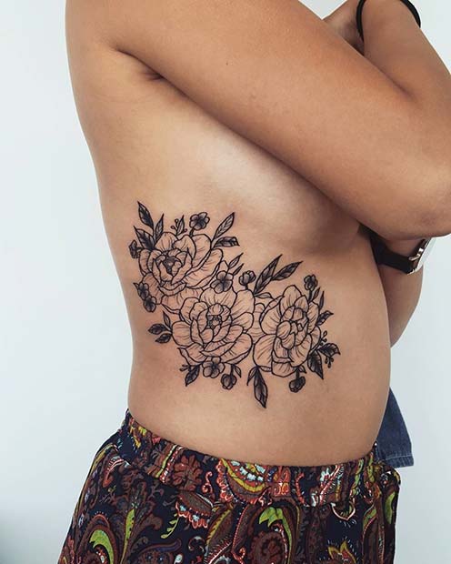 विशाल Floral Rib Tattoo