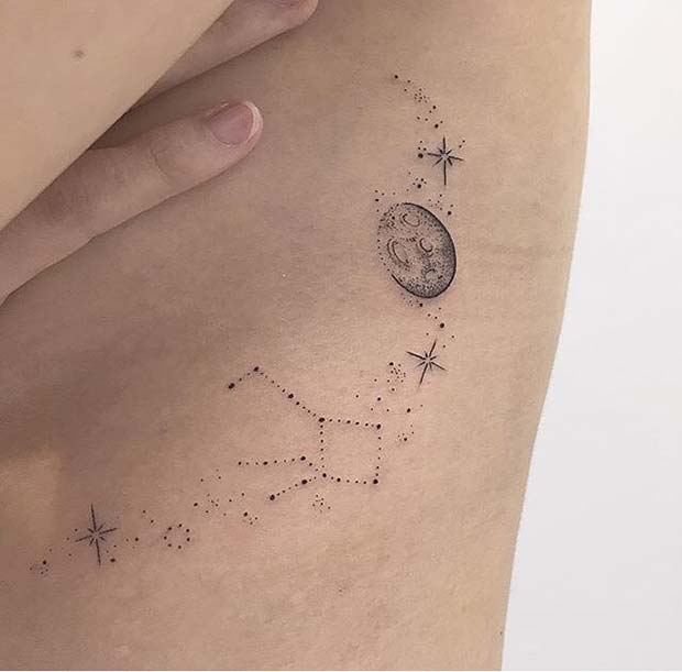 Mjesec and Stars Rib Tattoo