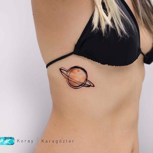 Sevimli Planet Rib Tattoo Idea