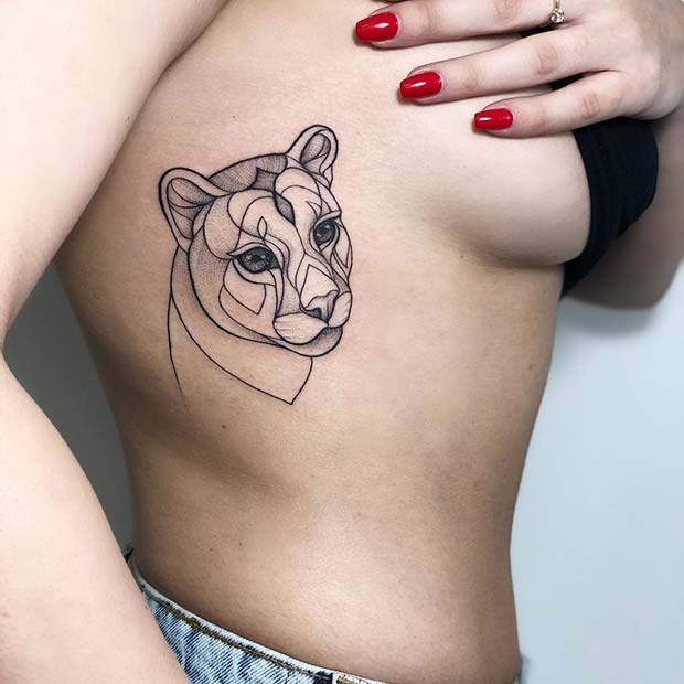 शेरनी Rib Tattoo Idea