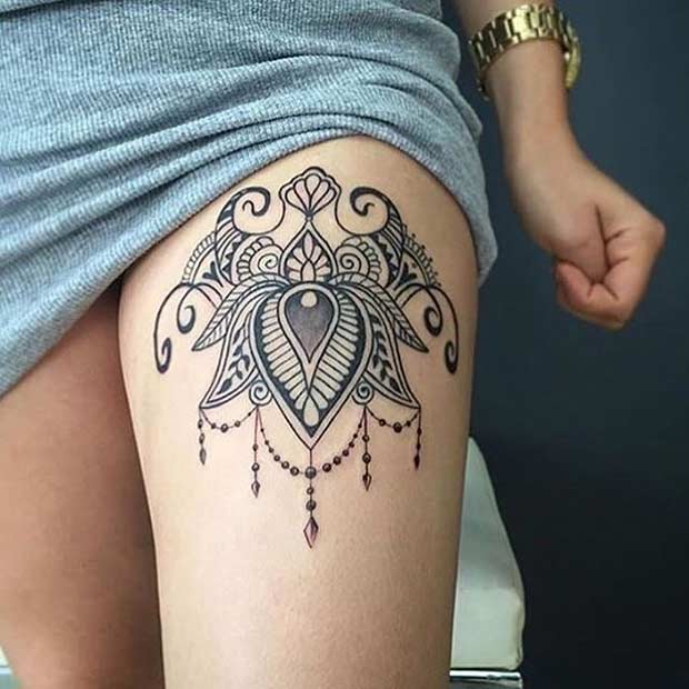 Mandala Thigh Tattoo Design for Women