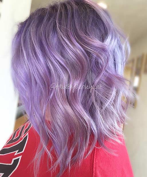 Vågig Lavender Long Bob Hairstyle