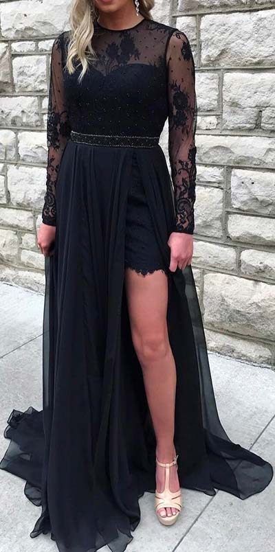 สีดำ Lace Prom Dress