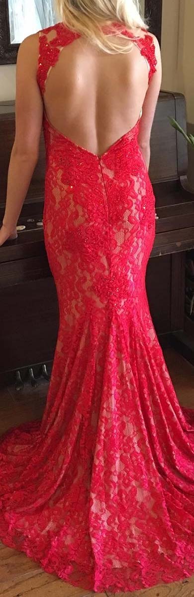 ยาว Red Lace Dress for Prom