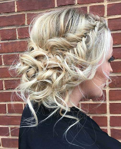Messy Updo with a Large Fishtail Braid