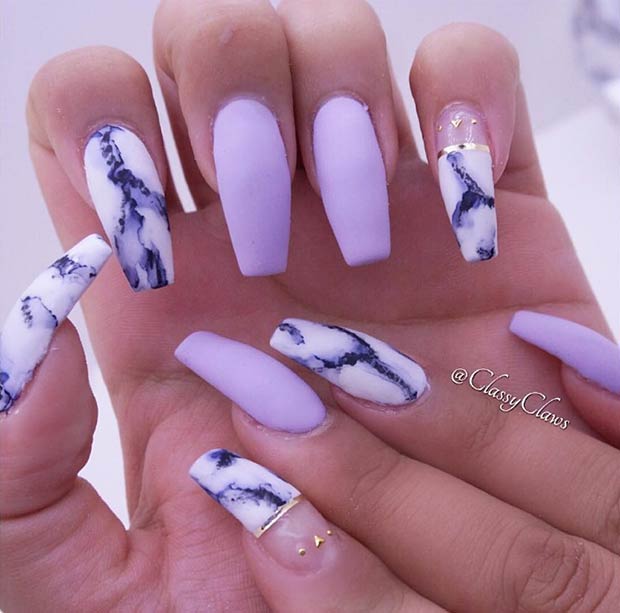 मैट Marble Nail Art Design for Long Nails