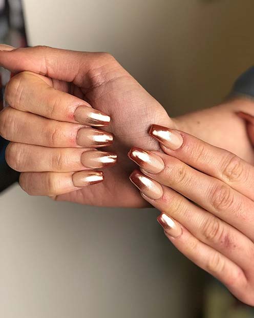 Arany and Nude Chrome Ombre Nails