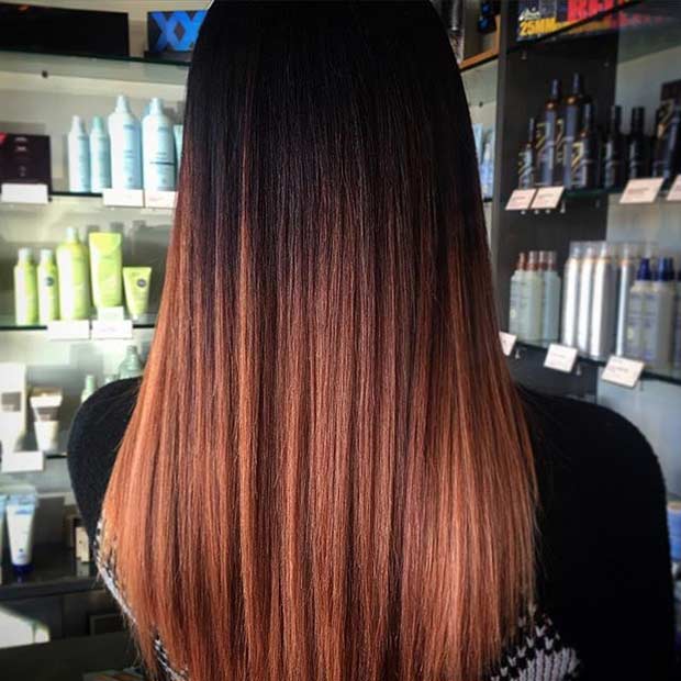 มืด to Copper Ombre Hair Color Idea
