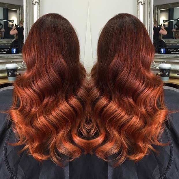 Întuneric Copper Balayage Hair Color Idea