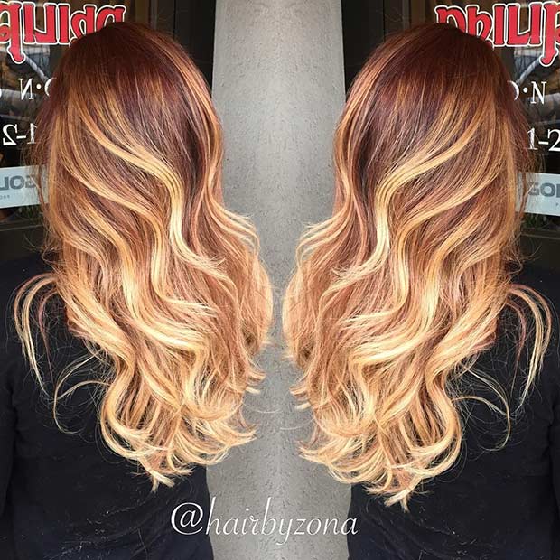 Sötét Copper Hair with Golden Blonde Highlights
