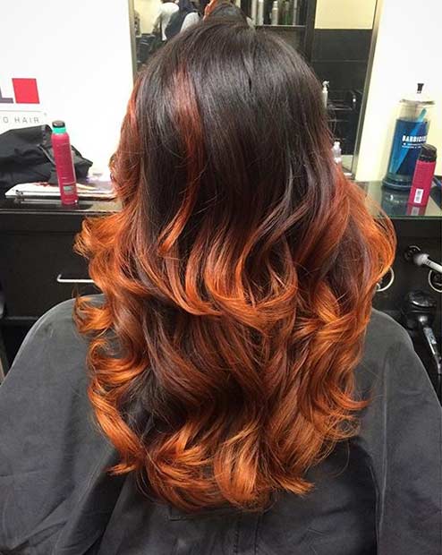 Sötét Hair with Copper Balayage Highlights