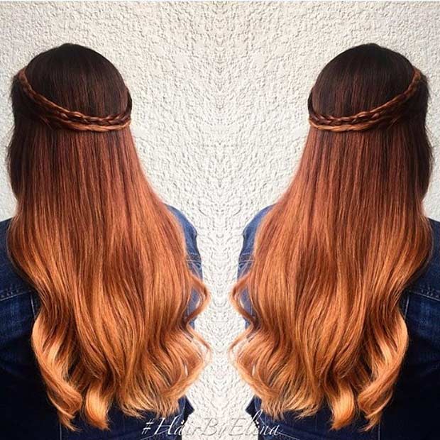 โกลเด้น Copper Balayage Hair Color Idea