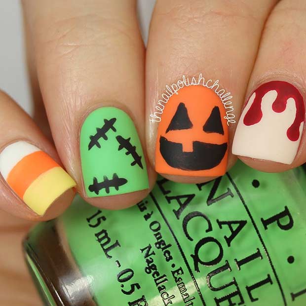 Kreativ Halloween Nail Art Design for Short Nails