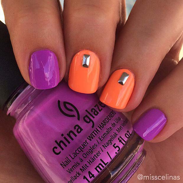 נוֹעָז Orange and Purple Nail Idea