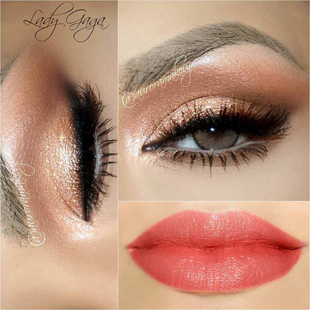 אפל Gold Eyes and Coral Lips Summer Makeup