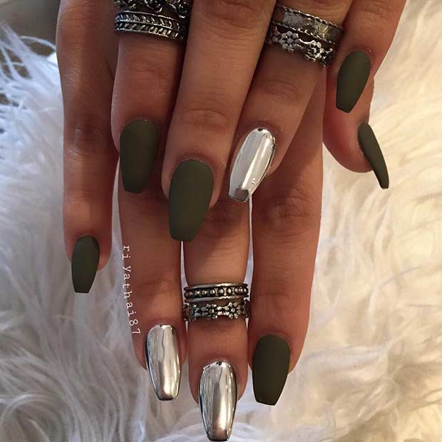 Chrome and Matte Coffin Nails