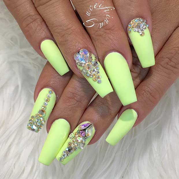 Неон Lime Green Coffin Nails for Summer
