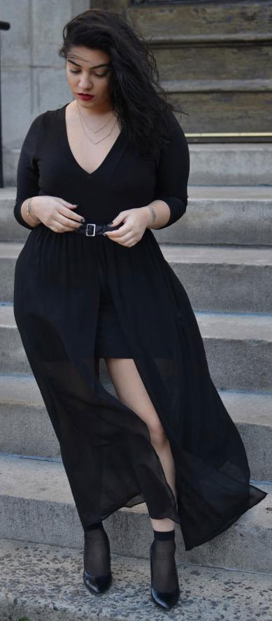 Toate Black Plus Size Maxi Skirt Outfit