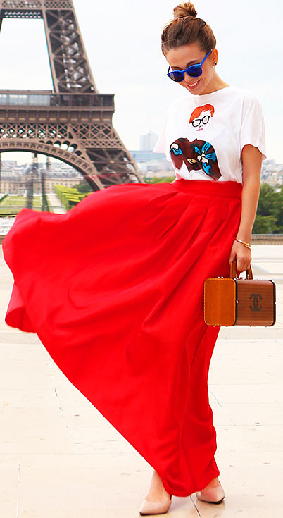 roșu Maxi Skirt Print T Shirt Outfit