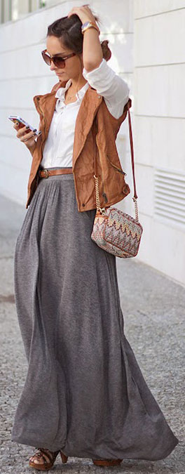 Siva Maxi Skirt White Button Up Outfit