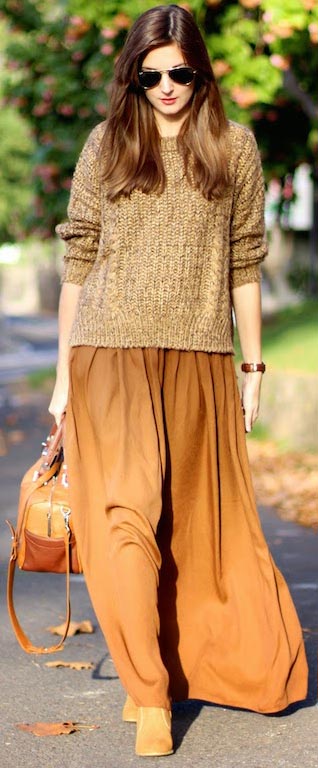 rjav Maxi Skirt Sweater Outfit