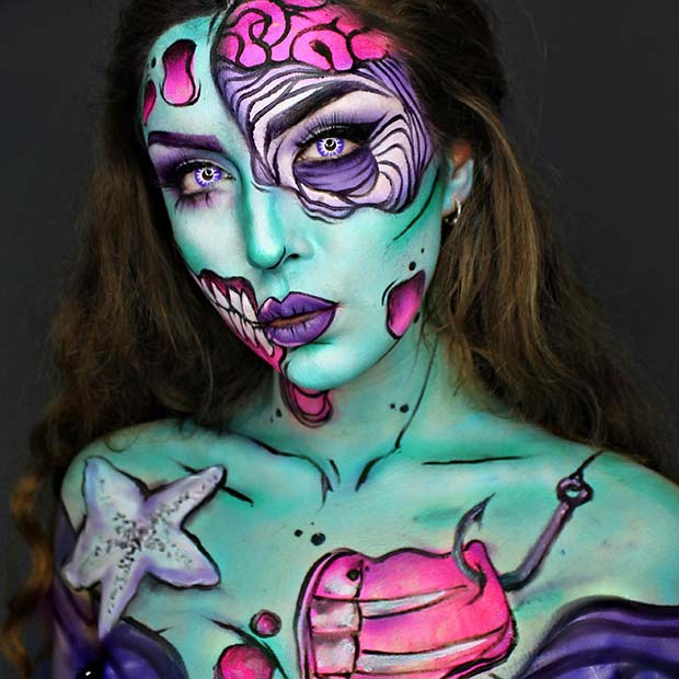 Pop Art Mermaid for Mind-Blowing Halloween Makeup Looks