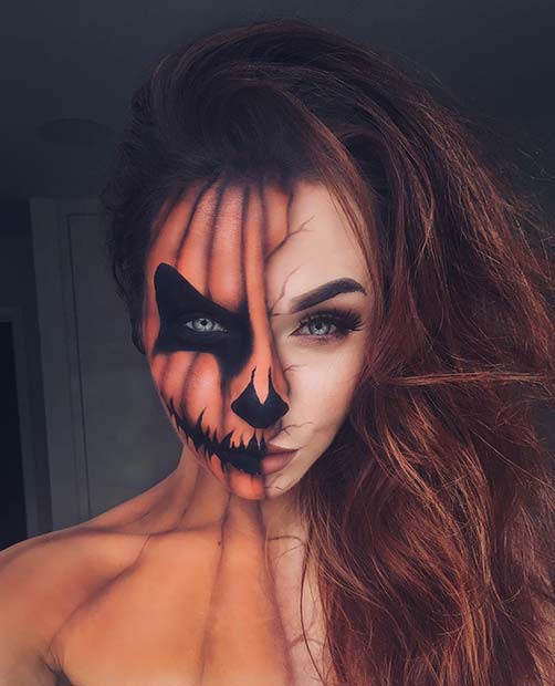 आधा Pumpkin Makeup for Mind-Blowing Halloween Makeup Looks