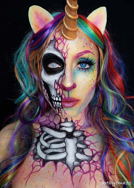 Jumătate Dead Rainbow Unicorn for Mind-Blowing Halloween Makeup Looks