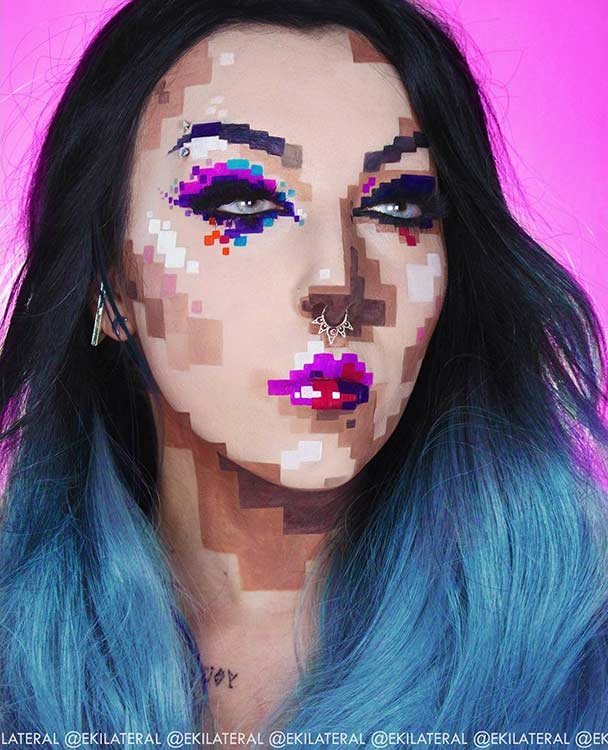 pikseliziran Face Halloween Makeup Look