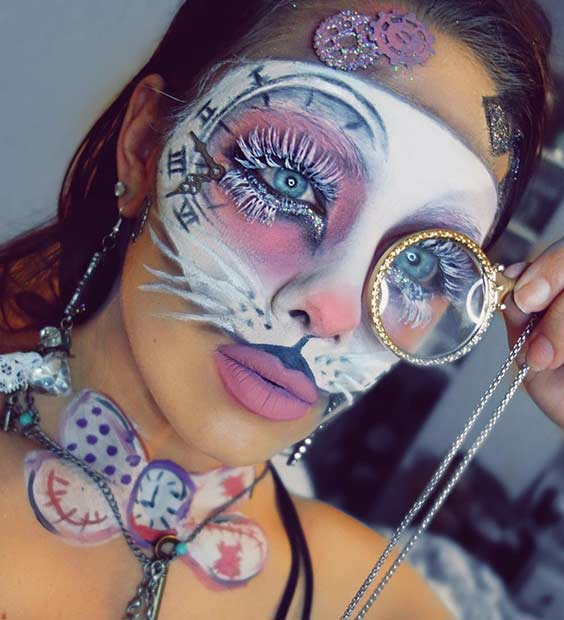 सफेद Rabbit Alice in Wonderland Halloween Makeup Look