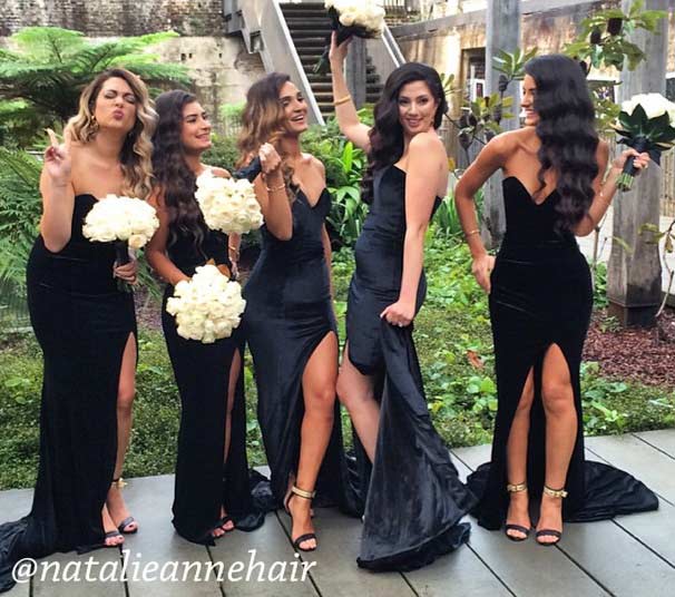 Sexig Black Velvet Bridesmaid Dresses